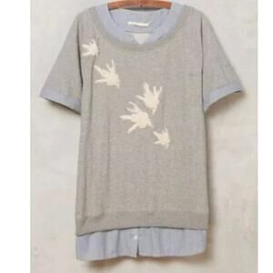 Anthropologie Floreat Top Women's Flutter Layered Shirt Beaded Embellished Small